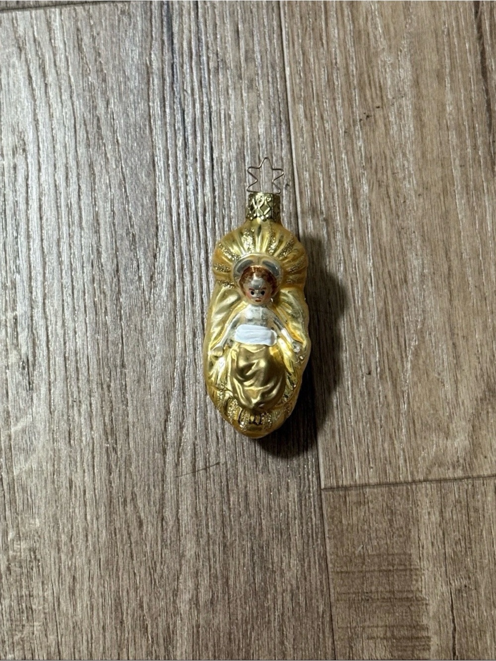 Vintage INGE GLAS Baby Jesus in Manger Christmas Tree Ornament
